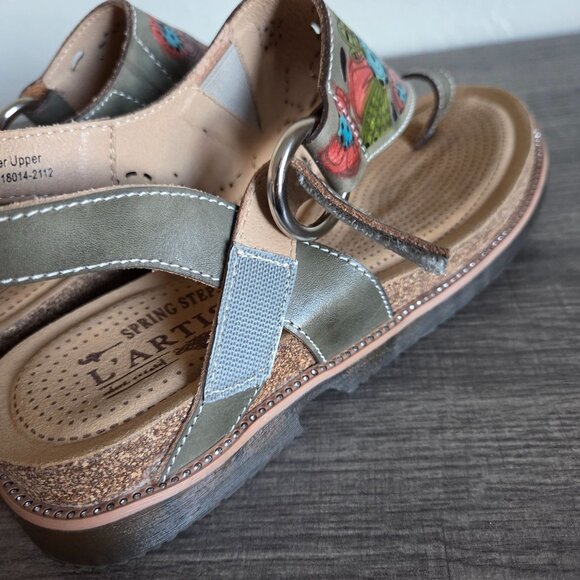 L'Artiste by Spring Step Samya Hand Painted Leather Toe Loop Sandal Grey 9.5-10 - Picture 7 of 11